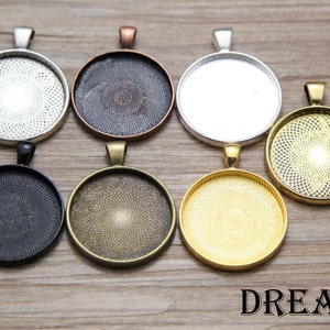 Blank Pendant Tray - 30mm (1.2&quot;) Cabochon Settings - Blank Photo Pendant Trays - Cameo Glass Setting - Glass Pendant  Bezel - PC004