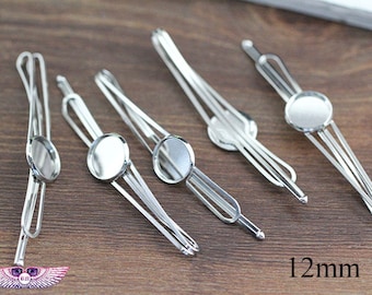 12mm Hair Clips - Bobby Pins Blank - Vintage DIY Hair Glass Setting - 12mm cabochon Hair Bezel Cabochon mounting - Hair Blanks