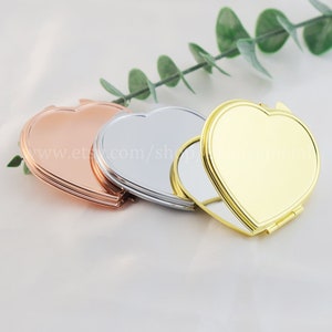 5 espejos compactos en blanco, espejos de bolsillo para hacer uno mismo, espejos de cristal personalizados, espejos con forma de corazón, espejos de aumento de mano para carteras