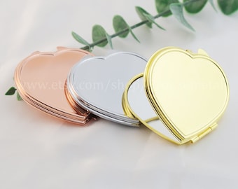 5pcs Compact Mirrors Blanks - Pocket Mirror DIY - Customize Glass Mirror -Heart Mirror- Hand Held Magnifying Mirror Tray for Purse