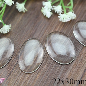 DIY Craft Glass Cabochon - 22x30mm Large Oval Clear Glass Cabochons - Flat Back Magnify Glass Cover - Pendant Glass Cabochon - Domed Glass