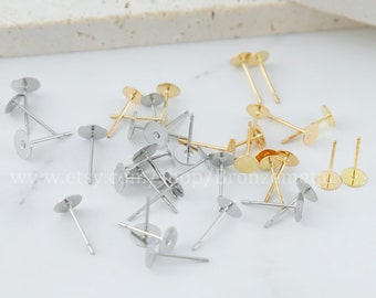 Stainless Steel Earring Stud - Earring Post- 100PCS Flat Glue Pad Stud Blank earrings- Hypoallergenic Earring Finding-Earring Blank Findings