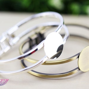 Flat Glue Bracelet Trays - 20mm Round - Metal Bracelet Setting- Silver Bracelet- Gunmetal - Ant Bronze Glass Bracelet BR018