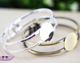 Flat Glue Bracelet Trays - 20mm Round - Metal Bracelet Setting- Silver Bracelet- Gunmetal - Ant Bronze Glass Bracelet BR018