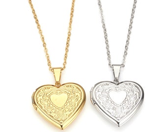 Heart Locket Charms - Silver Heart Locket Pendant - Stainless Steel Gold Memory Locket Pendant - Locket Holds Pictures Inside