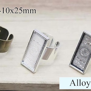 10 anillos en blanco de 25 mm - Engaste de cabujón para anillos - Engastes para anillos - Base para anillos - Bandejas ajustables para anillos - Engaste de anillos en blanco - Fabricación de joyas