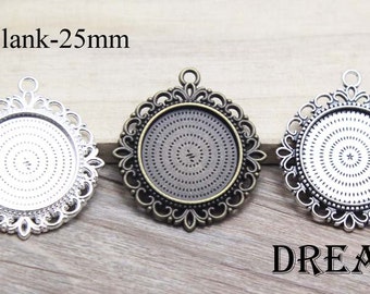 25mm Vintage Round Pendant Setting, Pendant Blank, Glass Pendant Bezels, Bontique Charms