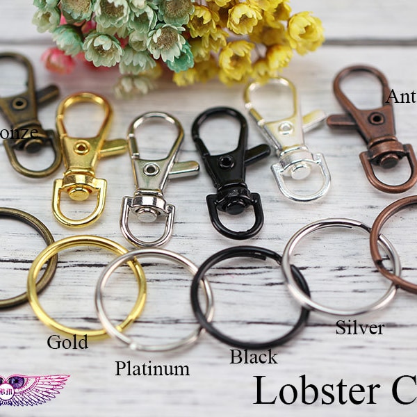 Large Lobster Classps w Split Ring - Lobster Clasps Key Chain Key Holder Keyring Parrot Clasps Keychain Lanyard Clasps Claw - DIY Craft Kits