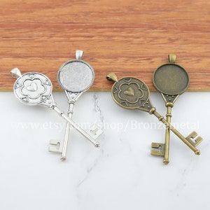 Pendant Blank - Key Settings - 25mm Vintage Glass Pendant Setting - Pendant Trays - Cabochons Setting - 1inch Pendant Blank