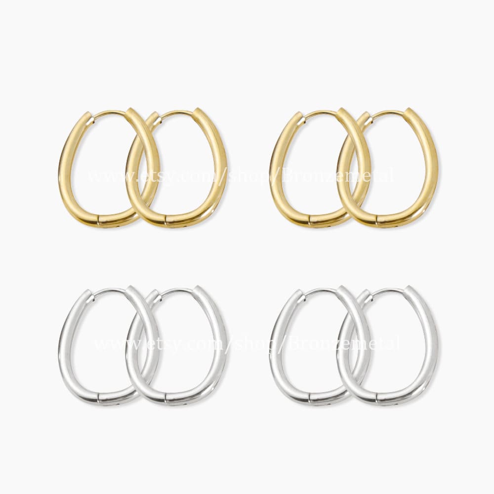 10pcs Stainless Steel Huggie Hoop Earrings, Rectangle Oval Star Square Gold Earring Hoops, Huggie Earring Hoop Surgical Earring Hooks