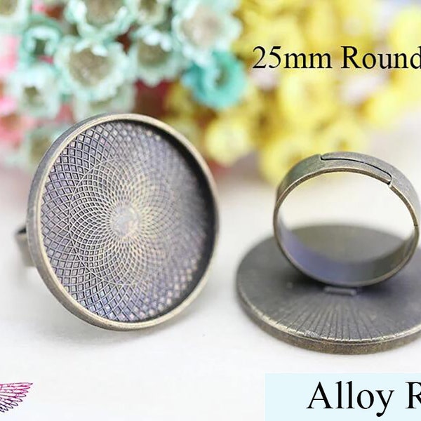 25mm 1inch Ant Bronze Ring Base - Adjustable Blank Bezel Tray - Rings Ring blank - Cabochons Ring Blanks