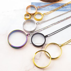 Medallón flotante de vidrio transparente - Colgante de medallón Living Charms de acero inoxidable - Collar con medallón de memoria giratorio con rosca abierta