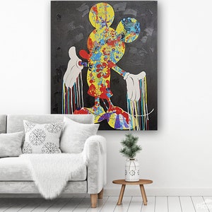 Mickey Mouse Pop Art Colorful Painting, Wall Art Home Decor, Contemporary Acrylic on Canvas Painting