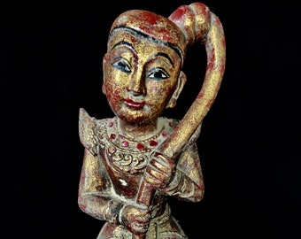 Gold gild Mandalay 'NAT' Spirit sculpture, Myanmar teak fine art vintage Burmese
