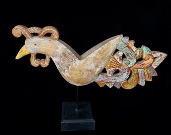 Dayak Bird Wood Statue on Custom Stand, Borneo Sacred Bird Wooden Carving, Home decor Wall Art