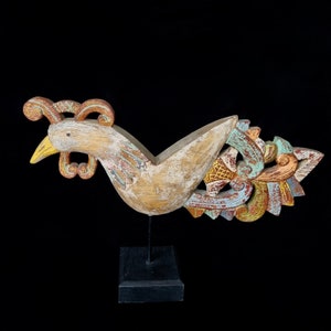 Dayak Bird Wood Statue on Custom Stand, Borneo Sacred Bird Wooden Carving, Home decor Wall Art