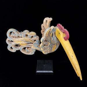 Tribal Hornbill Exotic Bird Wood Statue, Rhinoceros Hornbill Kenyalang Iban Majestic Bird Dayak Sculpture