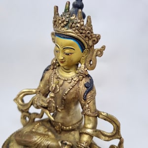 Vintage Vajrasattva Statue 24 K Gold Gilded Tibetan Sculpture 6.5&quot; Buddhist Art