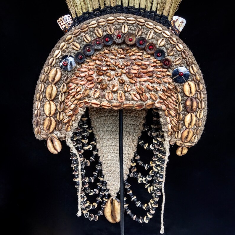 Asmat Warrior Headdress – Cowrie Shell Beaded Tribal Crown Fine Art ...