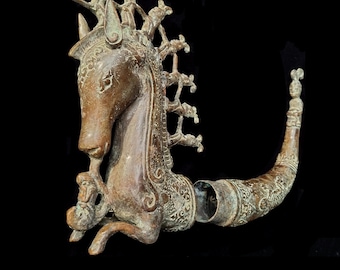 Bronze Sea Horse Statue 11.5", Sumatran Seahorse Naga Morsarang Indonesia Mystical Creature vessel oracle Curio Container Fine Home Decor