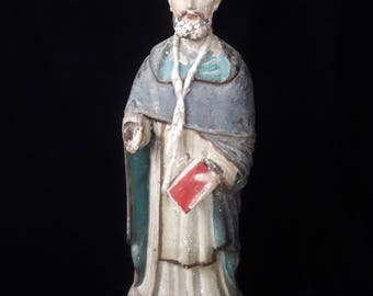 Vintage Saint Christopher Wood Sculpture, French Indochina Collectible Statue