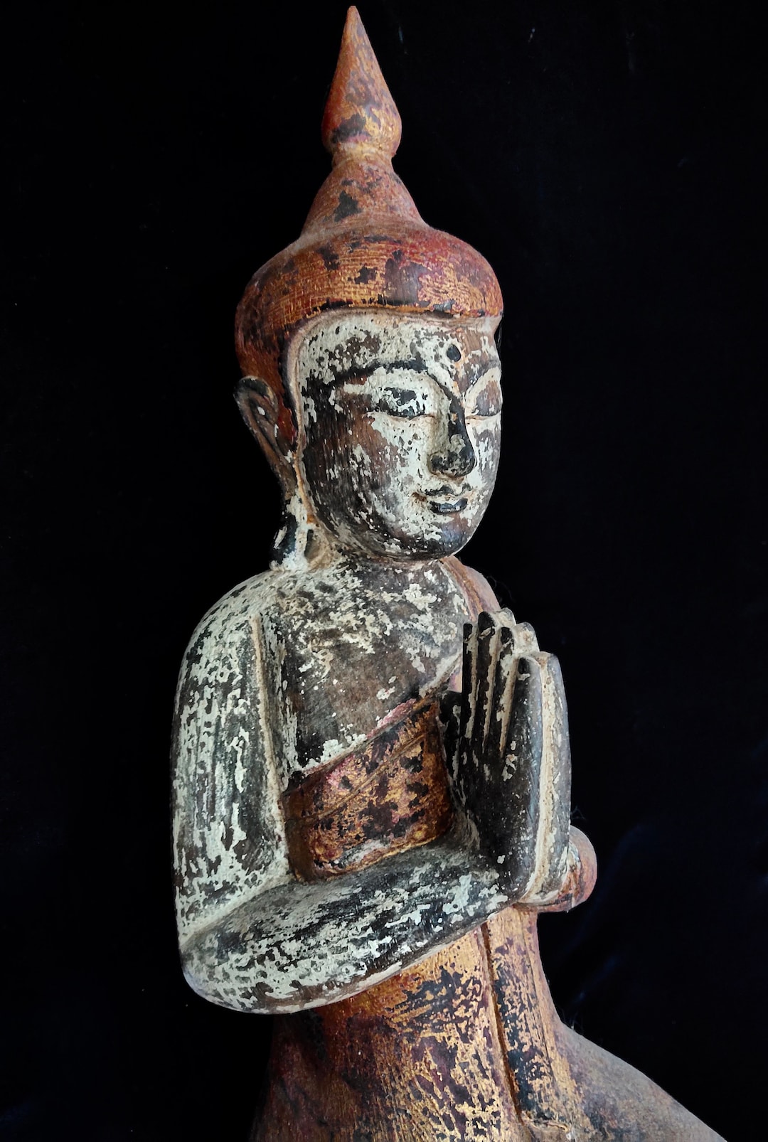 Hand Carved Monk Wooden Sculpture Meditation Yoga Home Decor Wall Art