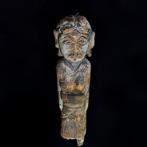 Himalayan Wood Ancestor Figure Nepal Shamanic Carved Wooden Statue 11&quot; Tibetan Art