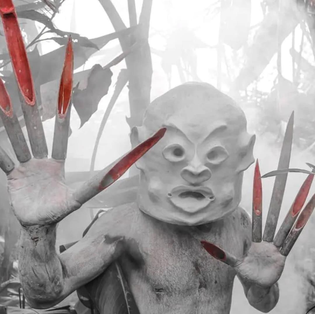 Asaro Mudmen 竹爪セット - パプアニューギニアの部族アート ヘッド 