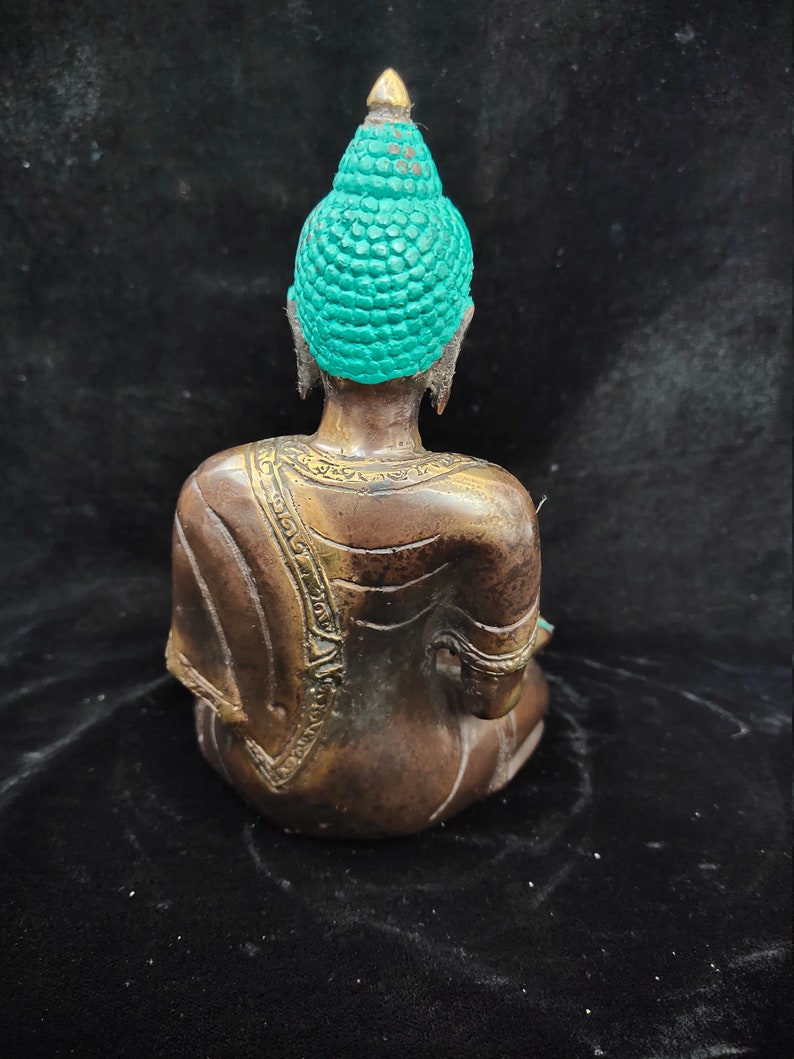 Bronze Buddha Turquoise Head Statue Seated in transcendental Meditation yoga Enlightenment Home Decor
