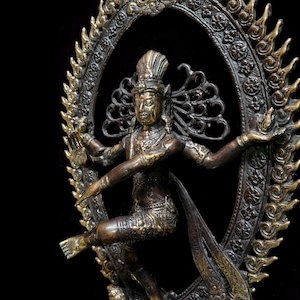 Handcrafted Bronze Nataraja Statue: Shiva Cosmic Dance Figurine for Altar image 1