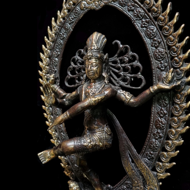 Handcrafted Bronze Nataraja Statue: Shiva Cosmic Dance Figurine for Altar image 1