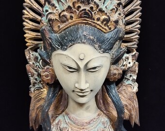 Fine Art Balinese Queen Statue Wood Carving mounted on Custom Made Stand