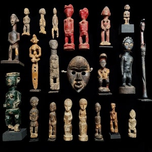 Vintage African Baule Fetish Sculpture, Carved Wooden Statue Africa Art