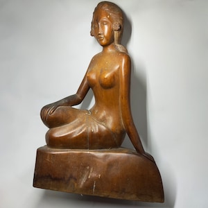 Vintage Balinese Woman Wood Sculpture, Art Deco Bali Carving, Fine Art Collectible Bali Indonesia