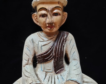 Vintage Burmese Wood Carved Meditation Mandalay &#39;NAT&#39; Spirit, Myanmar Sculpture