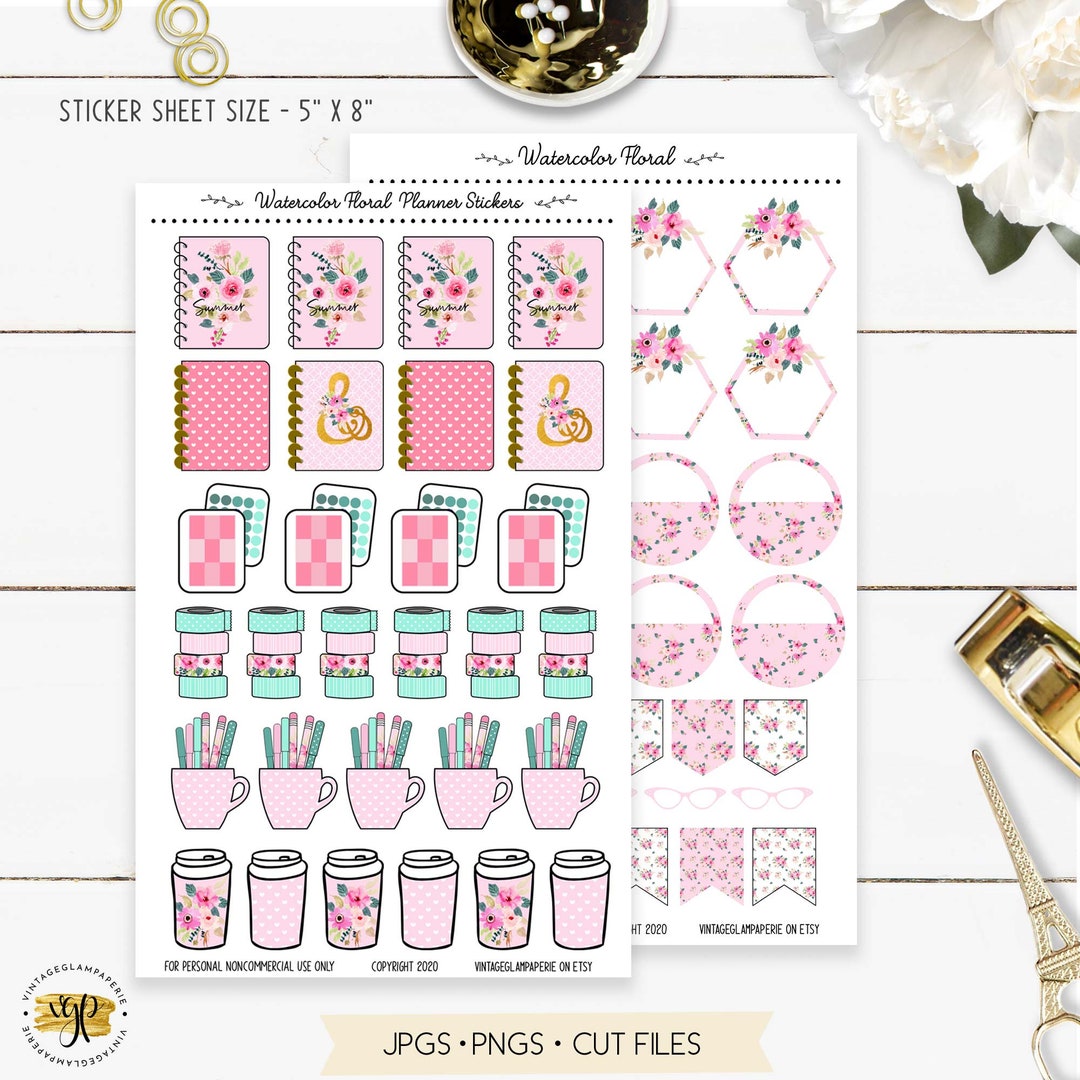Watercolor Floral Planner Stickers | Erin Condren, Happy Planner, A5 ...