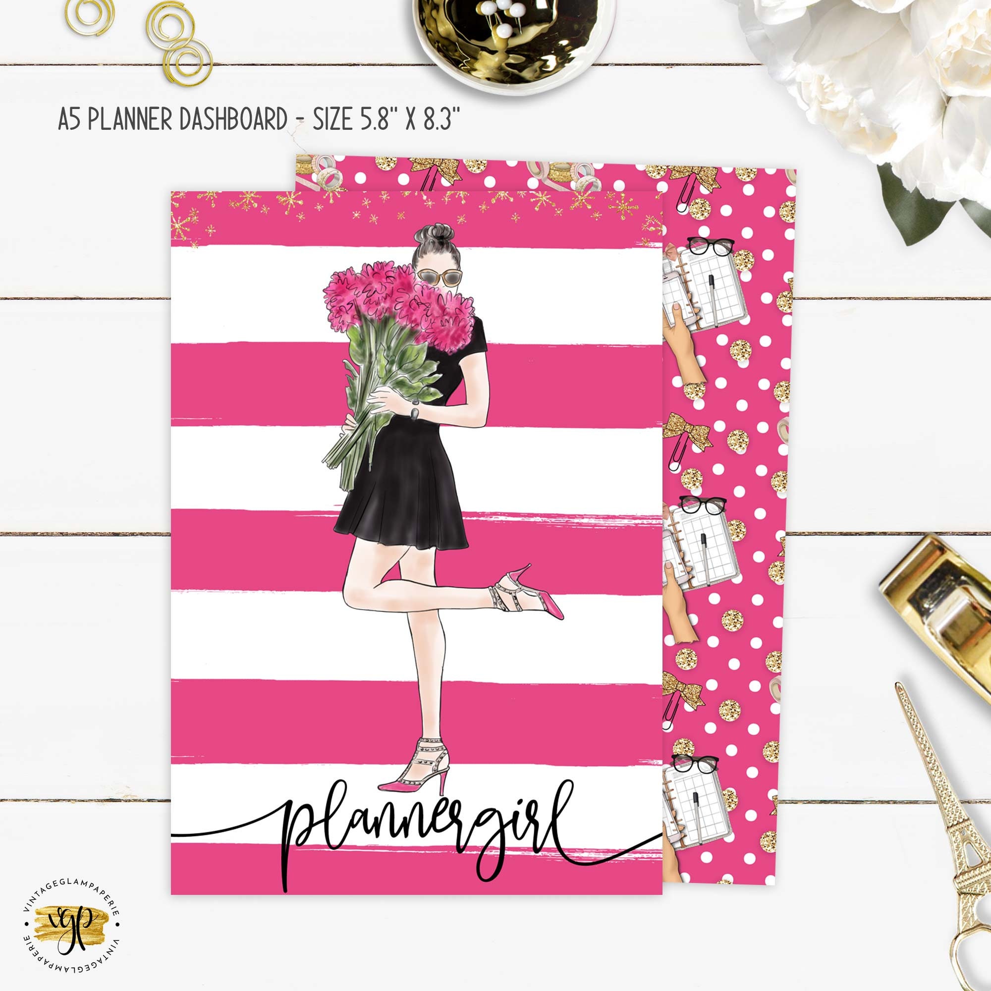 A5 Planner Dashboard Printable Watercolor Fashion, Glam Planner,…