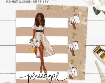 A5 Planner Dashboard Printable | Watercolor Fashion, Glam Planner, Watercolor and Glitter Textures, Planner Supplies,  Instant Download