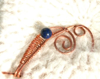 Shawl pin with Lapis lazuli stone, Brooch, Copper wire shawl pin,Scarf pin,Wire scarf pin,Wire jewelry,Wire wrapped pin,FREE SHIPPING