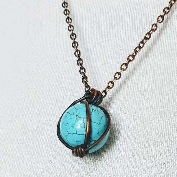 Turquoise necklace,turquoise long necklace,turquoise jewellry,bohemian necklace,boho necklace,turquoise pendant,copper wire necklace,pendan,