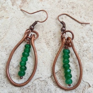 Copper Wire Earrings,Drop Earrings,Green Agathe Earrings, Wire Wrapped Jewelry,Statement Earrings,Unique Earrings,Women earrings
