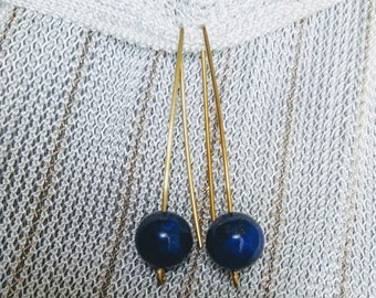 Contemporary earrings Drop earrings Brass earrings with Lapis lazuli stone Statement earrings Modern earrings FREE SHIPPING