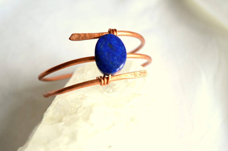 Bracelet Copper wire bracelet with Lapis lazuli stone Wire wrapped bracelet Boho jewelry Women bracelet Cuff, FREE SHIPPING image 4