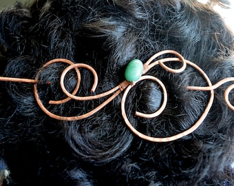 Hair Accessories, Copper Hair Slide with naturel stone, Hair Fork, Hair Slide, Hair Barrette, Brooch, Gift for her, FREE SHIPPING