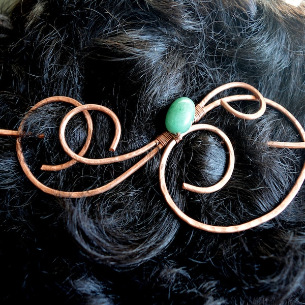 Hair Accessories, Copper Hair Slide with naturel stone, Hair Fork, Hair Slide, Hair Barrette, Brooch, Gift for her, FREE SHIPPING