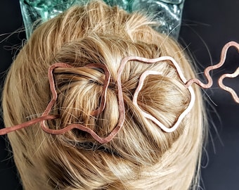 Copper hair slide, Hair accessories, Hair fork, Bun holder, Hair stick, Unique hair holder, Hair clip, Unusual hair stick,