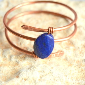 Bracelet Copper wire bracelet with Lapis lazuli stone Wire wrapped bracelet Boho jewelry Women bracelet Cuff, FREE SHIPPING image 3