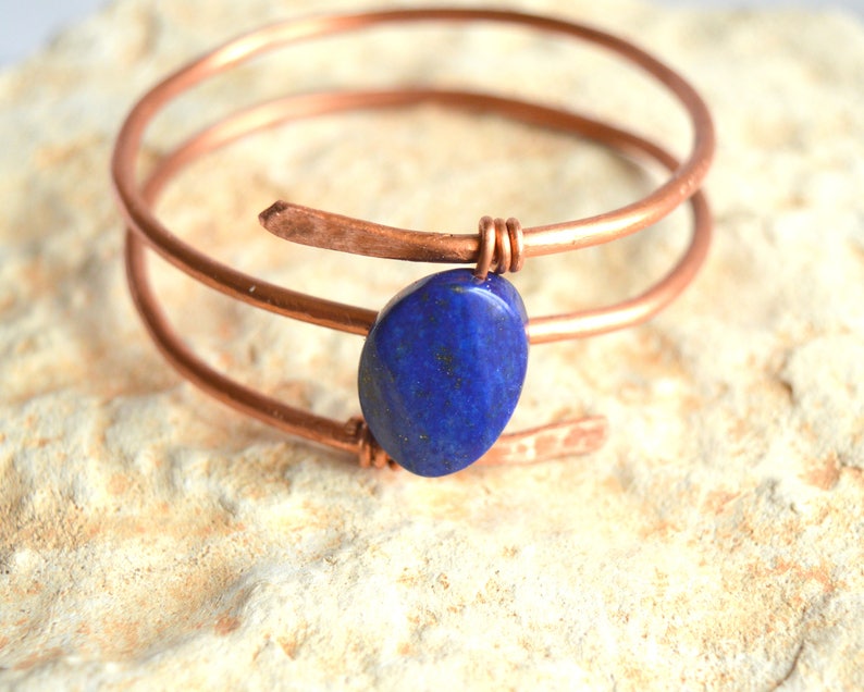 Bracelet Copper wire bracelet with Lapis lazuli stone Wire wrapped bracelet Boho jewelry Women bracelet Cuff, FREE SHIPPING image 3