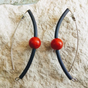 Contemporary earrings Rubber earrings Sterling silver earrings Spog Coral earrings Modern earrings Black earrings FREE SHIPPING