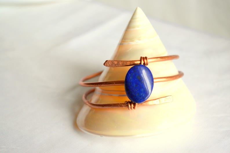 Bracelet Copper wire bracelet with Lapis lazuli stone Wire wrapped bracelet Boho jewelry Women bracelet Cuff, FREE SHIPPING image 2